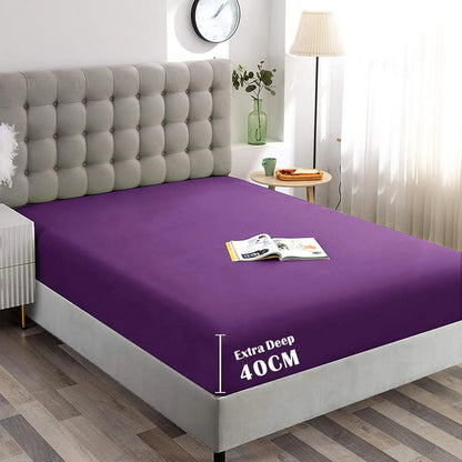 Hotel Quality Fitted Sheet - 1 Piece Fitted Sheet  -Breathable Bedding - Wrinkle, Fade, Stain Resistant- 16inch/40cm Deep Pocket Fitted Bed Sheet-Wrinkle and Fade Resistant,(Purple,King)