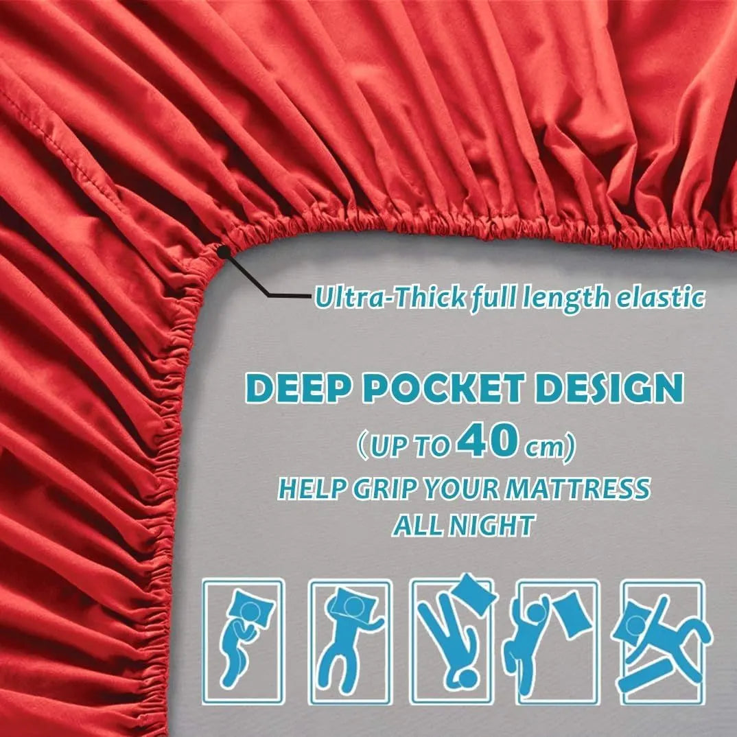 Hotel Quality Fitted Sheet - 1 Piece Fitted Sheet  -Breathable Bedding - Wrinkle, Fade, Stain Resistant- 16inch/40cm Deep Pocket Fitted Bed Sheet-Wrinkle and Fade Resistant,(Red,King Single) - Image 4