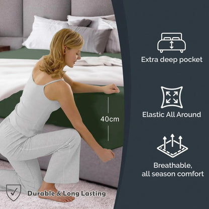 Hotel Quality Fitted Sheet - 1 Piece Fitted Sheet  -Breathable Bedding - Wrinkle, Fade, Stain Resistant- 16inch/40cm Deep Pocket Fitted Bed Sheet-Wrinkle and Fade Resistant,(Olive green,King Single) - Image 5