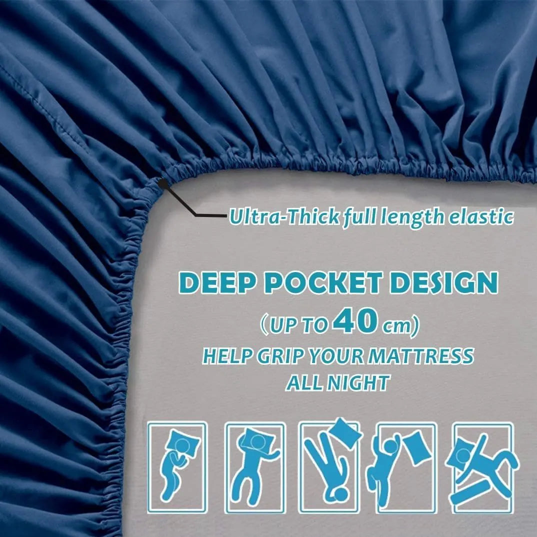 Hotel Quality Fitted Sheet - 1 Piece Fitted Sheet  -Breathable Bedding - Wrinkle, Fade, Stain Resistant- 16inch/40cm Deep Pocket Fitted Bed Sheet-Wrinkle and Fade Resistant,(Navy,King Single) - Image 2