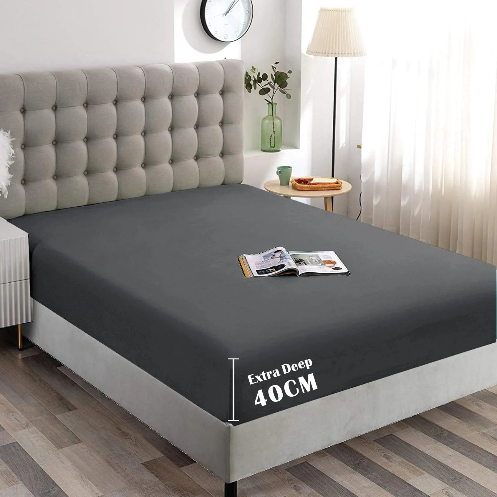 Hotel Quality Fitted Sheet - 1 Piece Fitted Sheet  -Breathable Bedding - Wrinkle, Fade, Stain Resistant- 16inch/40cm Deep Pocket Fitted Bed Sheet-Wrinkle and Fade Resistant,(Dark gray,King Single)