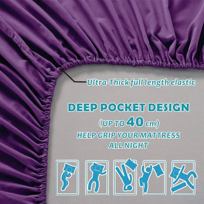 Hotel Quality Fitted Sheet - 1 Piece Fitted Sheet  -Breathable Bedding - Wrinkle, Fade, Stain Resistant- 16inch/40cm Deep Pocket Fitted Bed Sheet-Wrinkle and Fade Resistant,(Purple,King Single) - Image 2