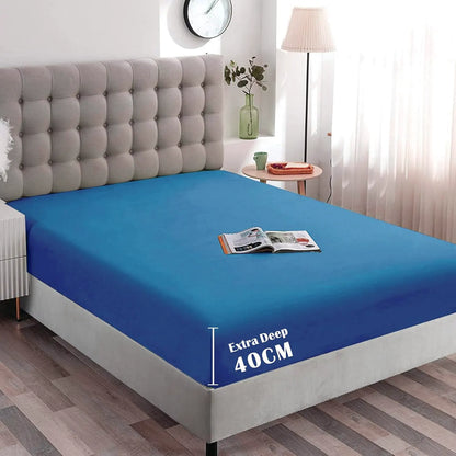 Hotel Quality Fitted Sheet - 1 Piece Fitted Sheet  -Breathable Bedding - Wrinkle, Fade, Stain Resistant- 16inch/40cm Deep Pocket Fitted Bed Sheet-Wrinkle and Fade Resistant,(Ocean,Queen)