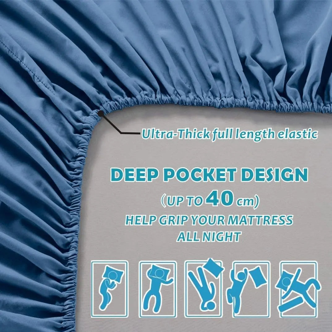 Hotel Quality Fitted Sheet - 1 Piece Fitted Sheet  -Breathable Bedding - Wrinkle, Fade, Stain Resistant- 16inch/40cm Deep Pocket Fitted Bed Sheet-Wrinkle and Fade Resistant,(Ocean,Queen) - Image 3