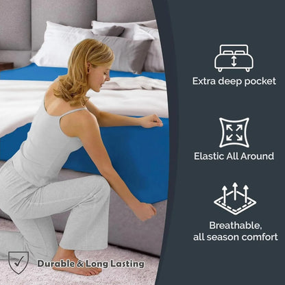Hotel Quality Fitted Sheet - 1 Piece Fitted Sheet  -Breathable Bedding - Wrinkle, Fade, Stain Resistant- 16inch/40cm Deep Pocket Fitted Bed Sheet-Wrinkle and Fade Resistant,(Ocean,Queen) - Image 4