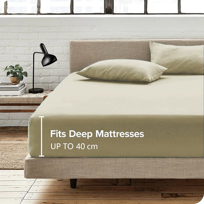 Hotel Quality Fitted Sheet - 1 Piece Fitted Sheet  -Breathable Bedding - Wrinkle, Fade, Stain Resistant- 16inch/40cm Deep Pocket Fitted Bed Sheet-Wrinkle and Fade Resistant,(Cream White,Queen) - Image 2