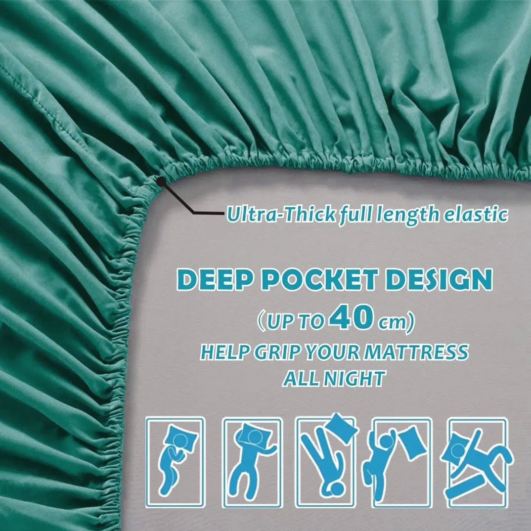Hotel Quality Fitted Sheet - 1 Piece Fitted Sheet  -Breathable Bedding - Wrinkle, Fade, Stain Resistant- 16inch/40cm Deep Pocket Fitted Bed Sheet-Wrinkle and Fade Resistant,(Biscay blue,Queen) - Image 2