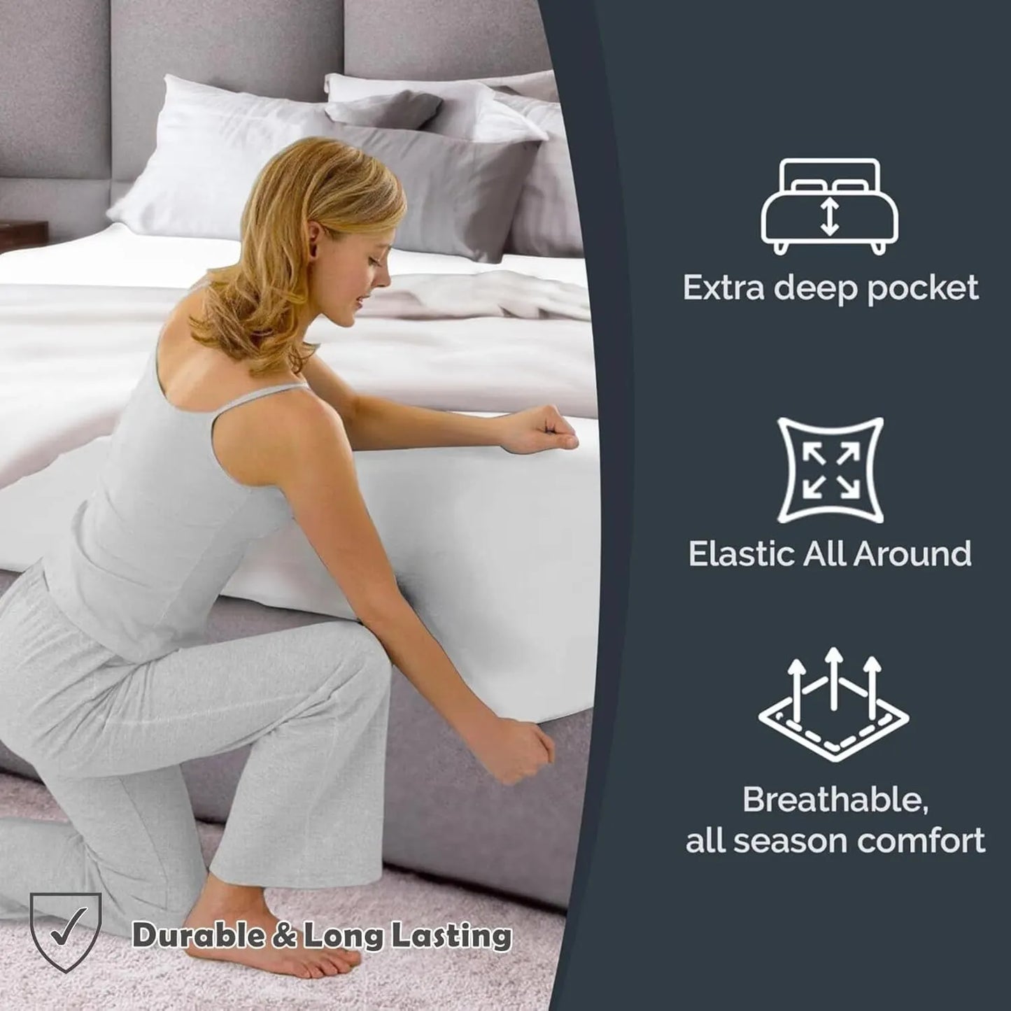 Hotel Quality Fitted Sheet - 1 Piece Fitted Sheet  -Breathable Bedding - Wrinkle, Fade, Stain Resistant- 16inch/40cm Deep Pocket Fitted Bed Sheet-Wrinkle and Fade Resistant,(White,Single) - Image 5
