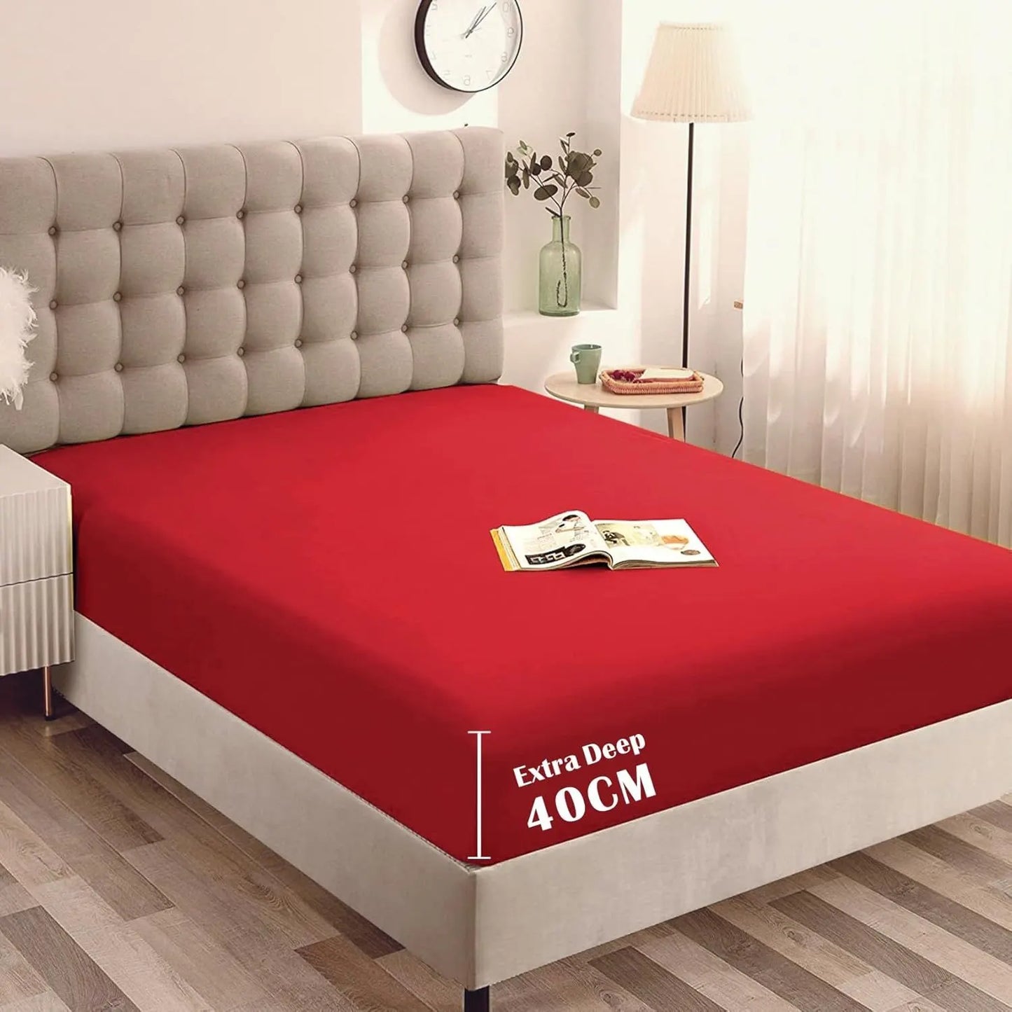 Hotel Quality Fitted Sheet - 1 Piece Fitted Sheet  -Breathable Bedding - Wrinkle, Fade, Stain Resistant- 16inch/40cm Deep Pocket Fitted Bed Sheet-Wrinkle and Fade Resistant,(Red,Single)