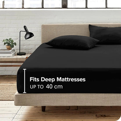 Hotel Quality Fitted Sheet - 1 Piece Fitted Sheet  -Breathable Bedding - Wrinkle, Fade, Stain Resistant- 16inch/40cm Deep Pocket Fitted Bed Sheet-Wrinkle and Fade Resistant,(Black,Single) - Image 2