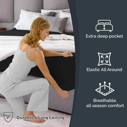 Hotel Quality Fitted Sheet - 1 Piece Fitted Sheet  -Breathable Bedding - Wrinkle, Fade, Stain Resistant- 16inch/40cm Deep Pocket Fitted Bed Sheet-Wrinkle and Fade Resistant,(Black,Single) - Image 4