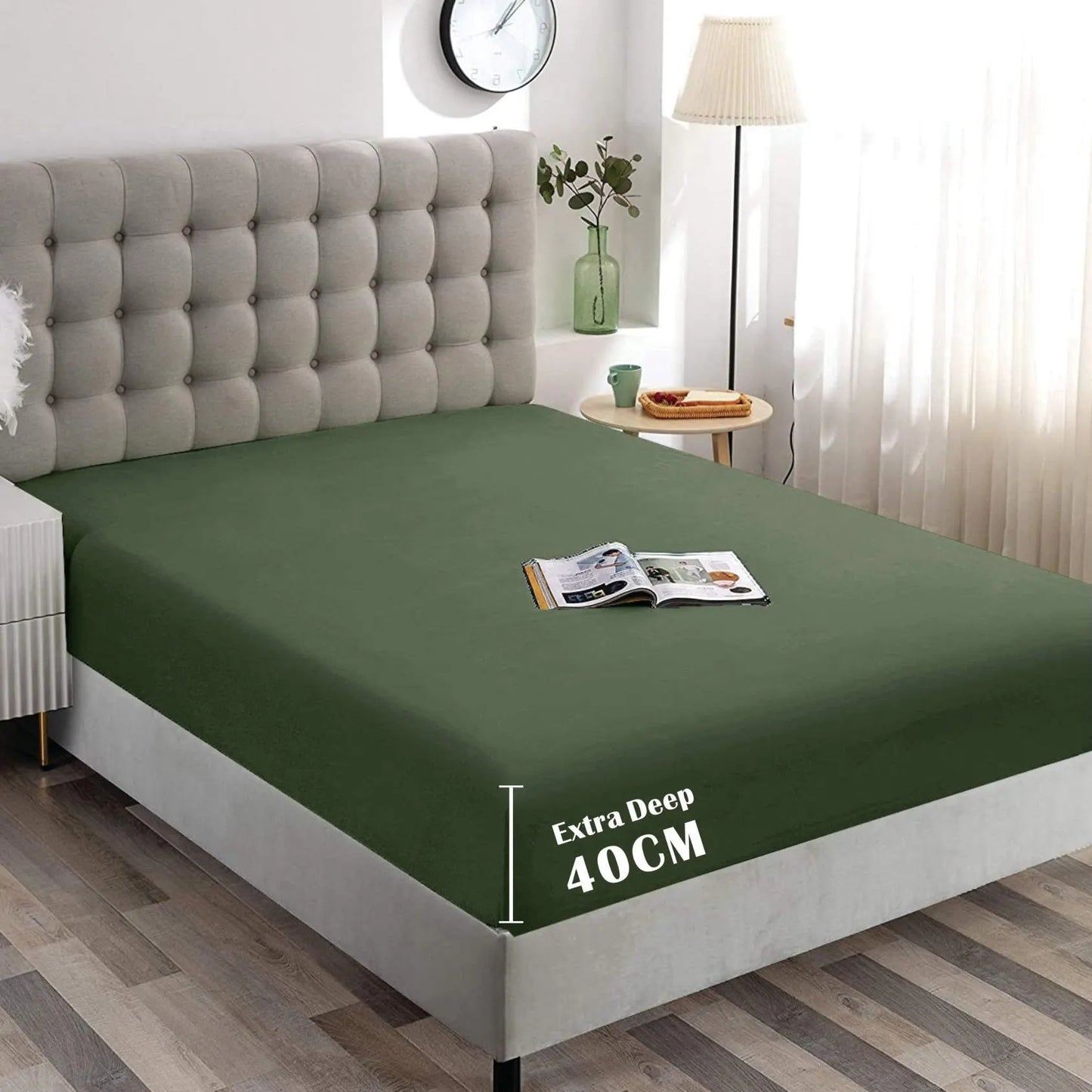 Hotel Quality Fitted Sheet - 1 Piece Fitted Sheet  -Breathable Bedding - Wrinkle, Fade, Stain Resistant- 16inch/40cm Deep Pocket Fitted Bed Sheet-Wrinkle and Fade Resistant,(Olive green,Single)
