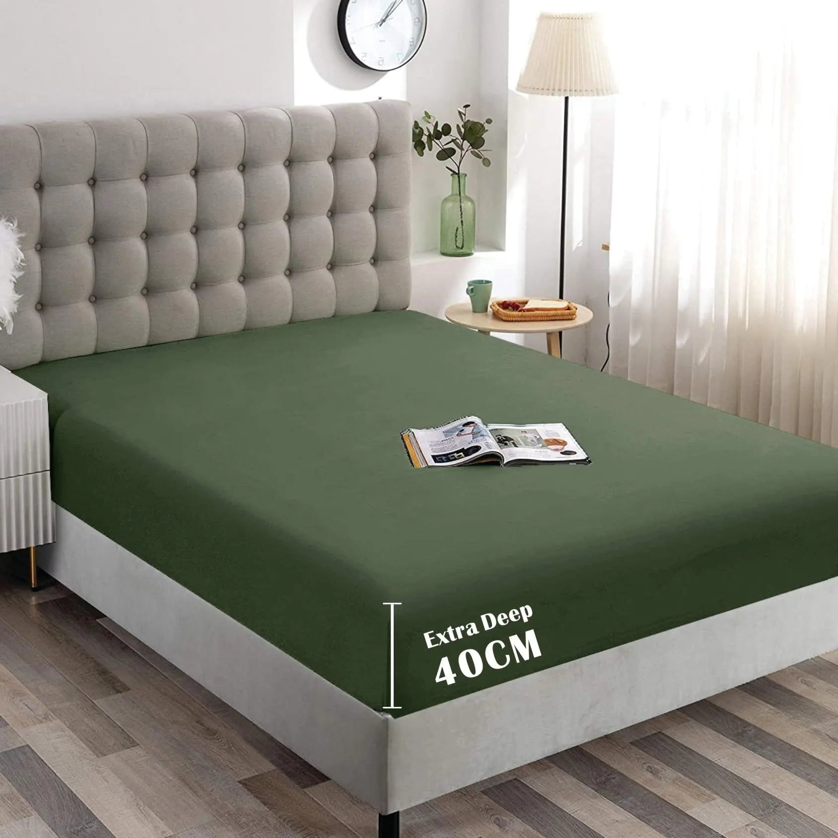 Hotel Quality Fitted Sheet - 1 Piece Fitted Sheet  -Breathable Bedding - Wrinkle, Fade, Stain Resistant- 16inch/40cm Deep Pocket Fitted Bed Sheet-Wrinkle and Fade Resistant,(Olive green,Single)