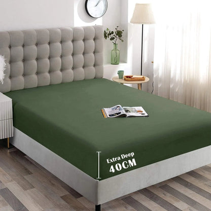 Hotel Quality Fitted Sheet - 1 Piece Fitted Sheet  -Breathable Bedding - Wrinkle, Fade, Stain Resistant- 16inch/40cm Deep Pocket Fitted Bed Sheet-Wrinkle and Fade Resistant,(Olive green,Single)