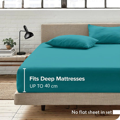 Hotel Quality Fitted Sheet - 1 Piece Fitted Sheet  -Breathable Bedding - Wrinkle, Fade, Stain Resistant- 16inch/40cm Deep Pocket Fitted Bed Sheet-Wrinkle and Fade Resistant,(Biscay blue,Single) - Image 3