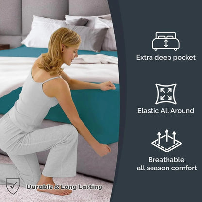 Hotel Quality Fitted Sheet - 1 Piece Fitted Sheet  -Breathable Bedding - Wrinkle, Fade, Stain Resistant- 16inch/40cm Deep Pocket Fitted Bed Sheet-Wrinkle and Fade Resistant,(Biscay blue,Single) - Image 4
