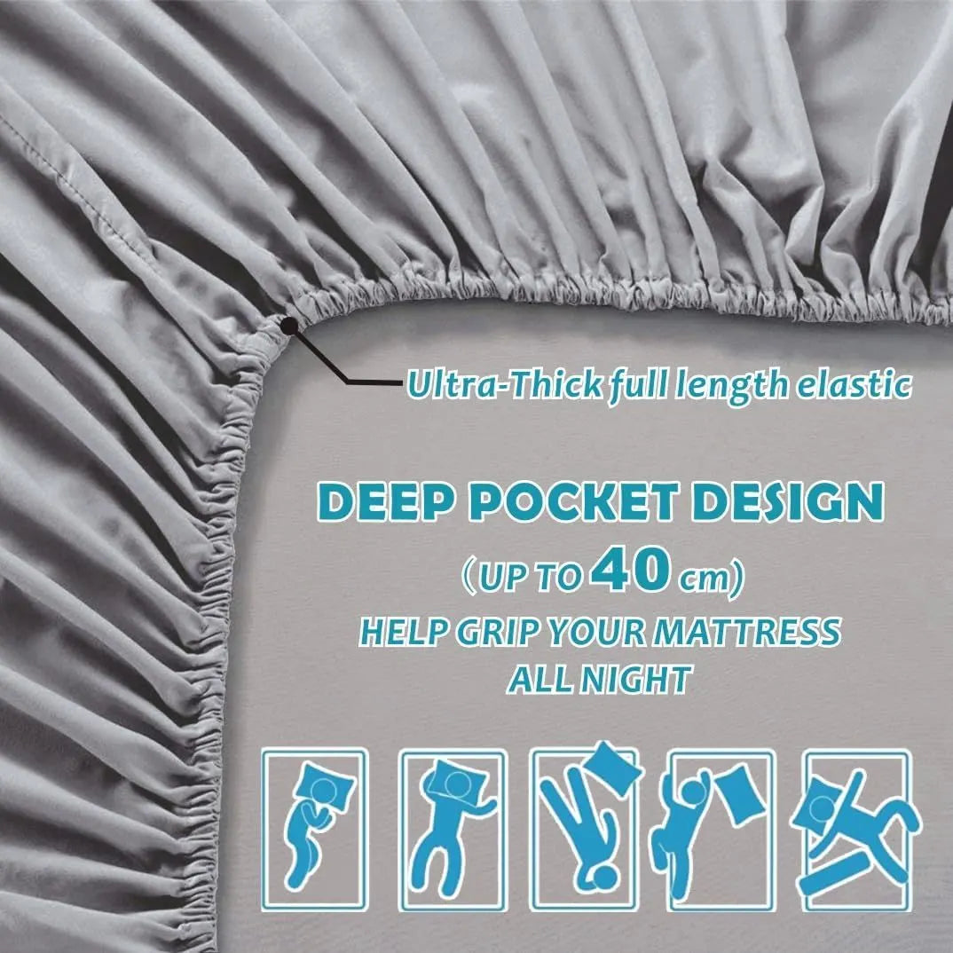 Hotel Quality Fitted Sheet - 1 Piece Fitted Sheet  -Breathable Bedding - Wrinkle, Fade, Stain Resistant- 16inch/40cm Deep Pocket Fitted Bed Sheet-Wrinkle and Fade Resistant,(Silver-gray,Single) - Image 3