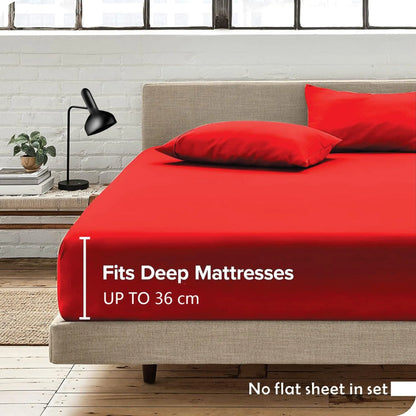 Hotel Quality Fitted Sheet - 1 Piece Fitted Sheet  -Breathable Bedding - Wrinkle, Fade, Stain Resistant- 16inch/40cm Deep Pocket Fitted Bed Sheet-Wrinkle and Fade Resistant,(Red,Super King) - Image 3
