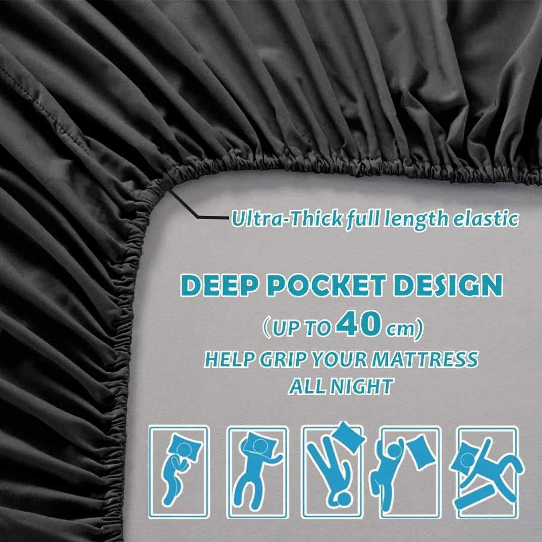 Hotel Quality Fitted Sheet - 1 Piece Fitted Sheet  -Breathable Bedding - Wrinkle, Fade, Stain Resistant- 16inch/40cm Deep Pocket Fitted Bed Sheet-Wrinkle and Fade Resistant,(Black,Super King) - Image 3