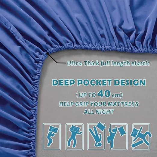 Hotel Quality Fitted Sheet - 1 Piece Fitted Sheet  -Breathable Bedding - Wrinkle, Fade, Stain Resistant- 16inch/40cm Deep Pocket Fitted Bed Sheet-Wrinkle and Fade Resistant,(Royal blue,Super King) - Image 3