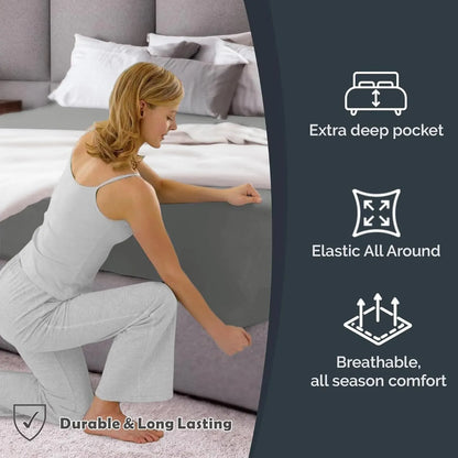 Hotel Quality Fitted Sheet - 1 Piece Fitted Sheet  -Breathable Bedding - Wrinkle, Fade, Stain Resistant- 16inch/40cm Deep Pocket Fitted Bed Sheet-Wrinkle and Fade Resistant,(Grey,Super King) - Image 2