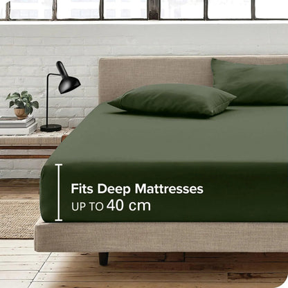 Hotel Quality Fitted Sheet - 1 Piece Fitted Sheet  -Breathable Bedding - Wrinkle, Fade, Stain Resistant- 16inch/40cm Deep Pocket Fitted Bed Sheet-Wrinkle and Fade Resistant,(Olive green,Super King) - Image 4