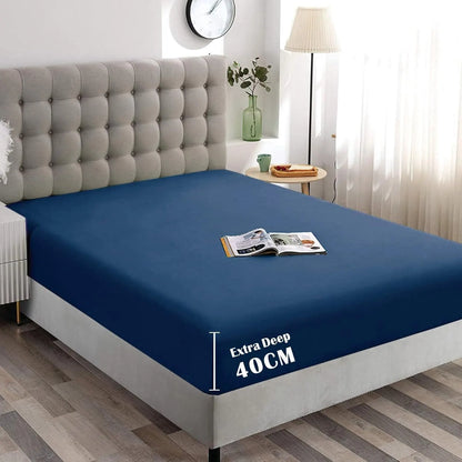 Hotel Quality Fitted Sheet - 1 Piece Fitted Sheet  -Breathable Bedding - Wrinkle, Fade, Stain Resistant- 16inch/40cm Deep Pocket Fitted Bed Sheet-Wrinkle and Fade Resistant,(Navy,Super King)