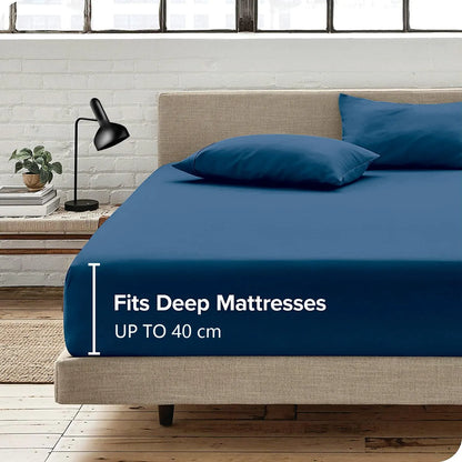 Hotel Quality Fitted Sheet - 1 Piece Fitted Sheet  -Breathable Bedding - Wrinkle, Fade, Stain Resistant- 16inch/40cm Deep Pocket Fitted Bed Sheet-Wrinkle and Fade Resistant,(Navy,Super King) - Image 3