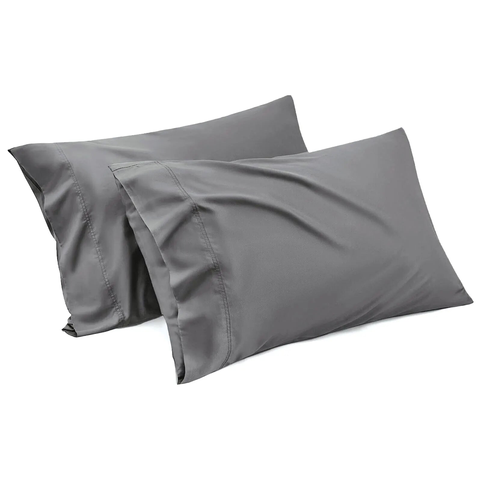 1000TC Ultra Soft Microfiber Pillowcases,Pair of Standard Pillow Covers,（Grey, Standard Size, 48x74 cm)