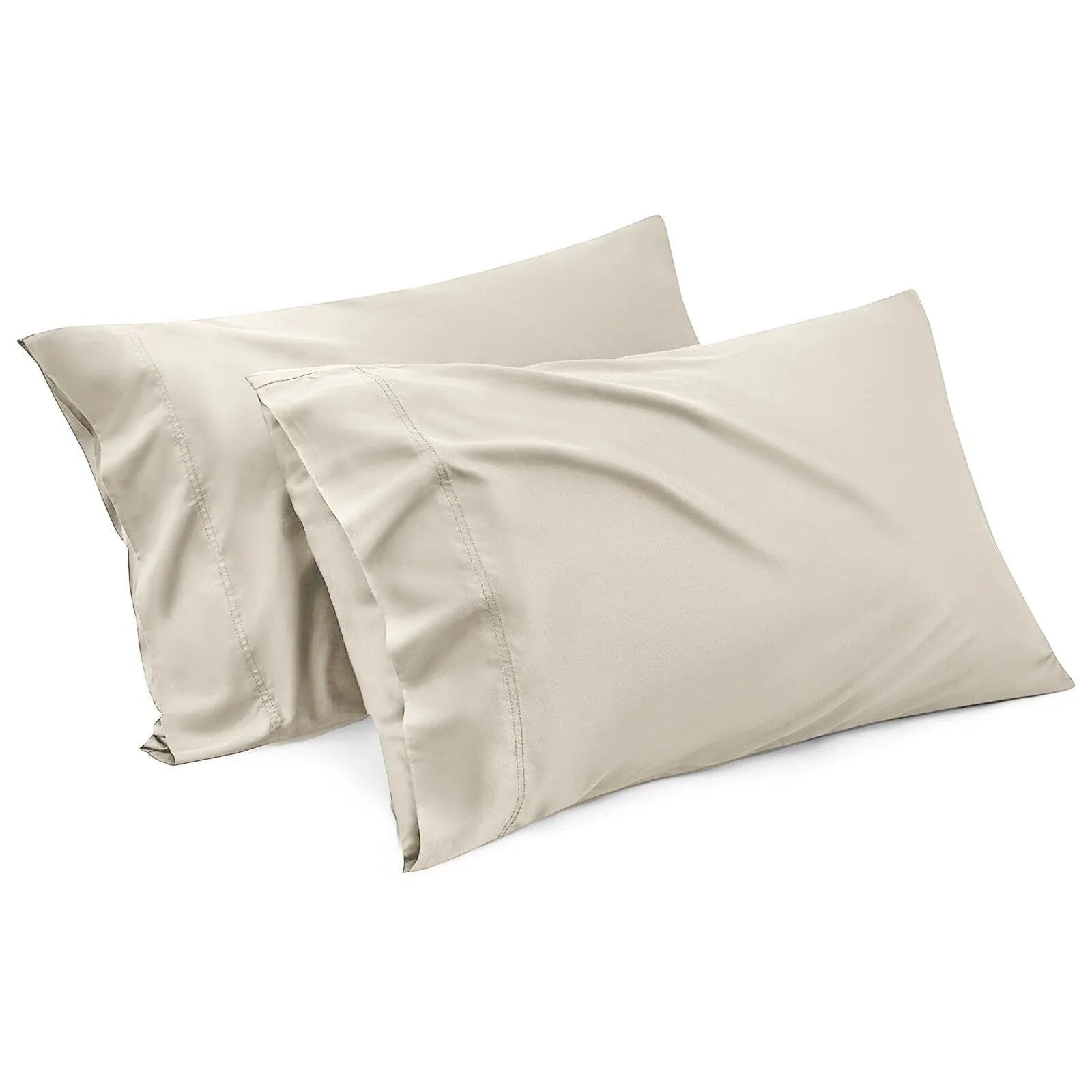 1000TC Ultra Soft Microfiber Pillowcases,Pair of Standard Pillow Covers,（cream, Standard Size, 48x74 cm)