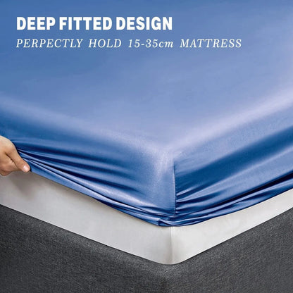 Art Silk Satin Sheet Set Hotel 4 Pieces Fitted/Flat Sheet Bedding Set-Luxury Soft Silky Sheets for Hair and Skin, Similar to Silk Bed Sheets Set 4 Pieces(Double,Ocean) - Image 3
