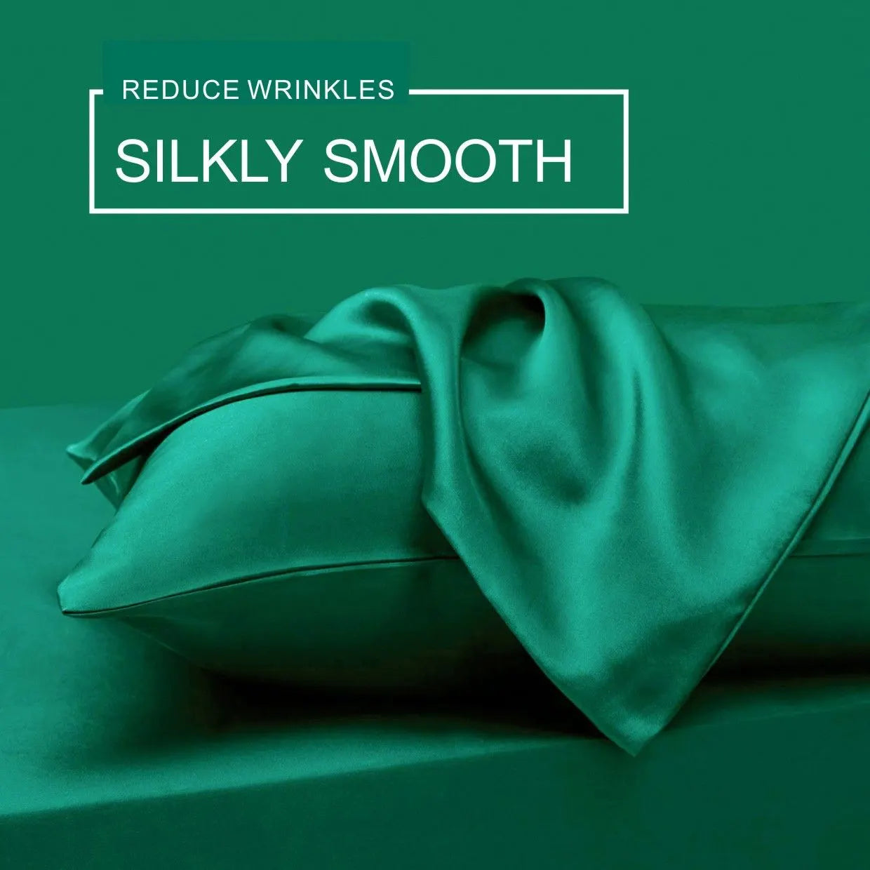 Art Silk Satin Sheet Set Hotel 4 Pieces Fitted/Flat Sheet Bedding Set-Luxury Soft Silky Sheets for Hair and Skin, Similar to Silk Bed Sheets Set 4 Pieces(Double,Green) - Image 4
