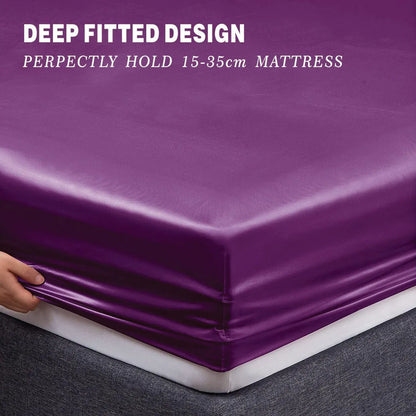 Art Silk Satin Sheet Set Hotel 4 Pieces Fitted/Flat Sheet Bedding Set-Luxury Soft Silky Sheets for Hair and Skin, Similar to Silk Bed Sheets Set 4 Pieces(Double,Purple) - Image 3