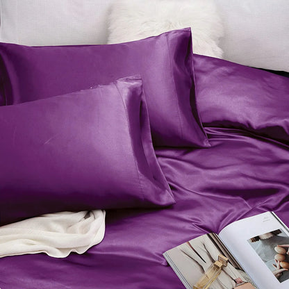 Art Silk Satin Sheet Set Hotel 4 Pieces Fitted/Flat Sheet Bedding Set-Luxury Soft Silky Sheets for Hair and Skin, Similar to Silk Bed Sheets Set 4 Pieces(Double,Purple) - Image 4