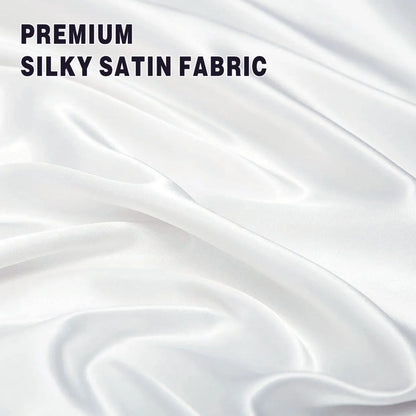 Art Silk Satin Sheet Set Hotel 4 Pieces Fitted/Flat Sheet Bedding Set-Luxury Soft Silky Sheets for Hair and Skin, Similar to Silk Bed Sheets Set 4 Pieces(Super King,White) - Image 4