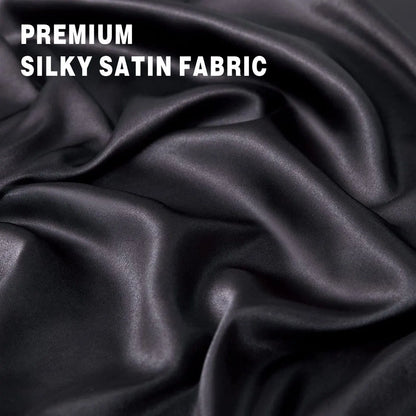 Art Silk Satin Sheet Set Hotel 4 Pieces Fitted/Flat Sheet Bedding Set-Luxury Soft Silky Sheets for Hair and Skin, Similar to Silk Bed Sheets Set 4 Pieces(Super King,Black) - Image 2