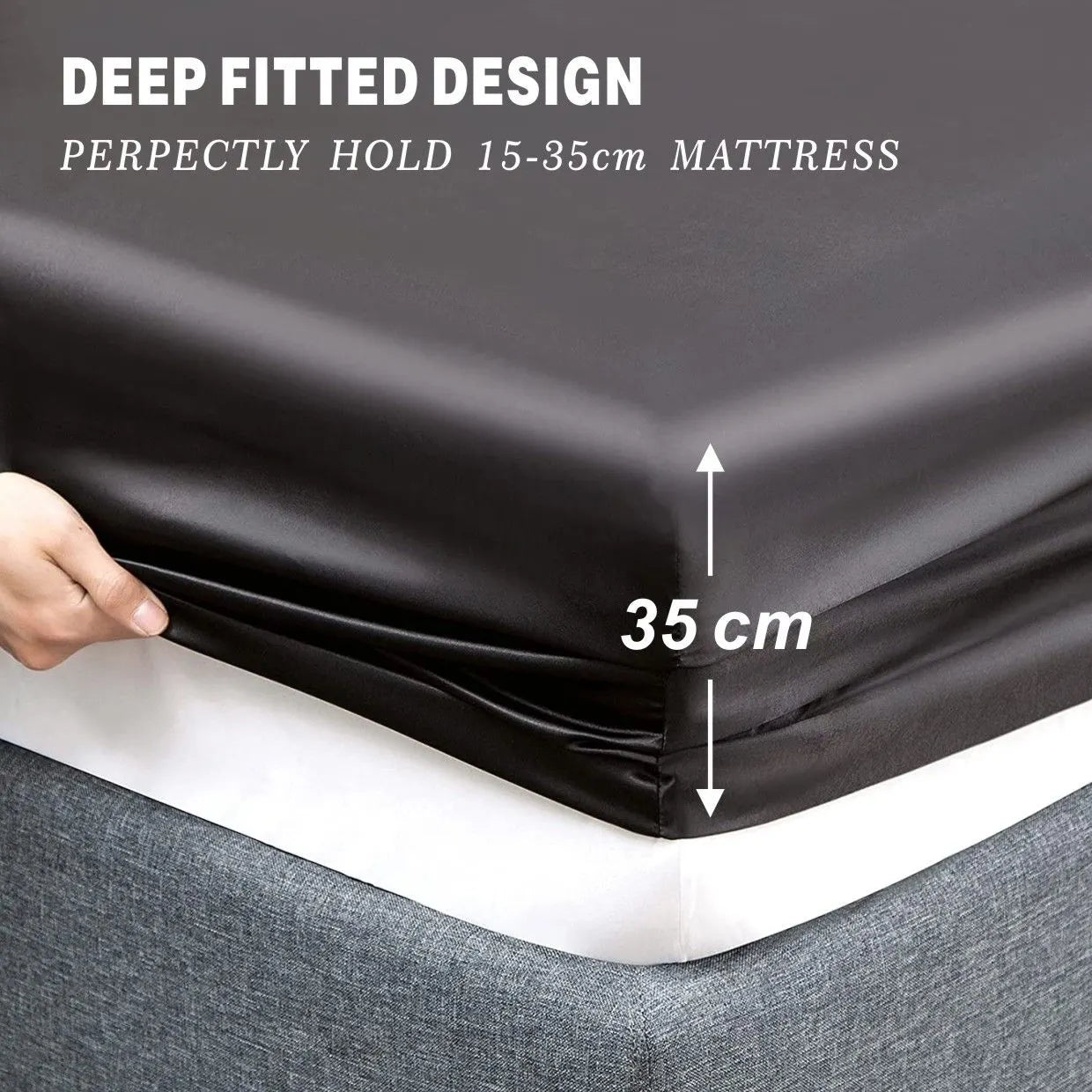 Art Silk Satin Sheet Set Hotel 4 Pieces Fitted/Flat Sheet Bedding Set-Luxury Soft Silky Sheets for Hair and Skin, Similar to Silk Bed Sheets Set 4 Pieces(Super King,Black) - Image 3