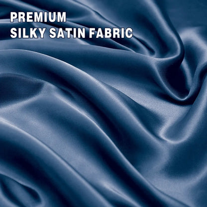 Art Silk Satin Sheet Set Hotel 4 Pieces Fitted/Flat Sheet Bedding Set-Luxury Soft Silky Sheets for Hair and Skin, Similar to Silk Bed Sheets Set 4 Pieces(Super King,Navy) - Image 2