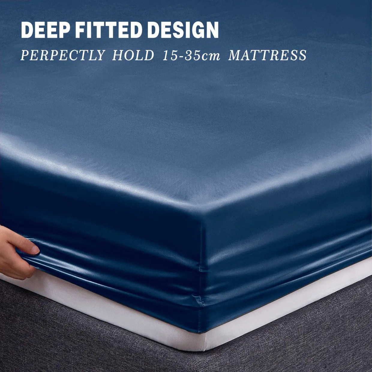 Art Silk Satin Sheet Set Hotel 4 Pieces Fitted/Flat Sheet Bedding Set-Luxury Soft Silky Sheets for Hair and Skin, Similar to Silk Bed Sheets Set 4 Pieces(Super King,Navy) - Image 3