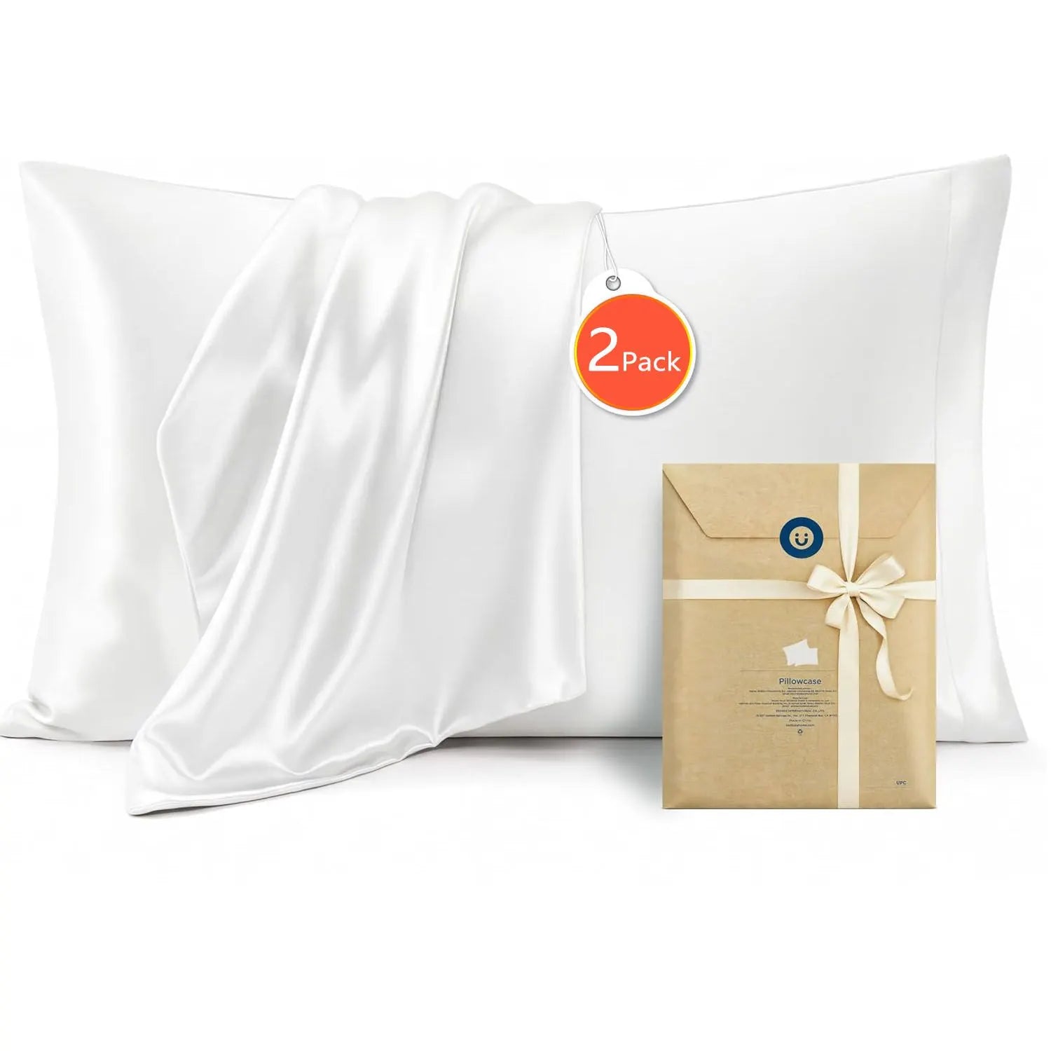 Silk Pillowcase for Hair and Skin Mulberry Silk Pillowcase Soft Breathable Smooth Both Sided Natural Silk Pillowcase with Envelope pocket Beauty Sleep Silk Pillow Case for Gift (2 Pack, Standard, White)
