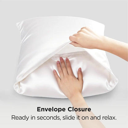 Silk Pillowcase for Hair and Skin Mulberry Silk Pillowcase Soft Breathable Smooth Both Sided Natural Silk Pillowcase with Envelope pocket Beauty Sleep Silk Pillow Case for Gift (2 Pack, Standard, White) - Image 2
