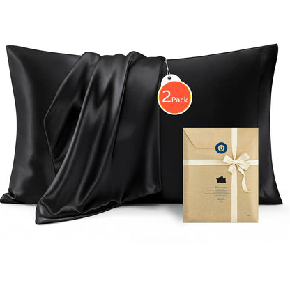 Silk Pillowcase for Hair and Skin Mulberry Silk Pillowcase Soft Breathable Smooth Both Sided Natural Silk Pillowcase with Envelope pocket Beauty Sleep Silk Pillow Case for Gift (2 Pack, Standard, Black)