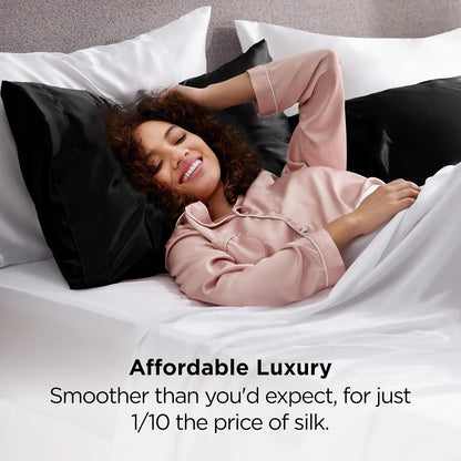 Silk Pillowcase for Hair and Skin Mulberry Silk Pillowcase Soft Breathable Smooth Both Sided Natural Silk Pillowcase with Envelope pocket Beauty Sleep Silk Pillow Case for Gift (2 Pack, Standard, Black) - Image 3