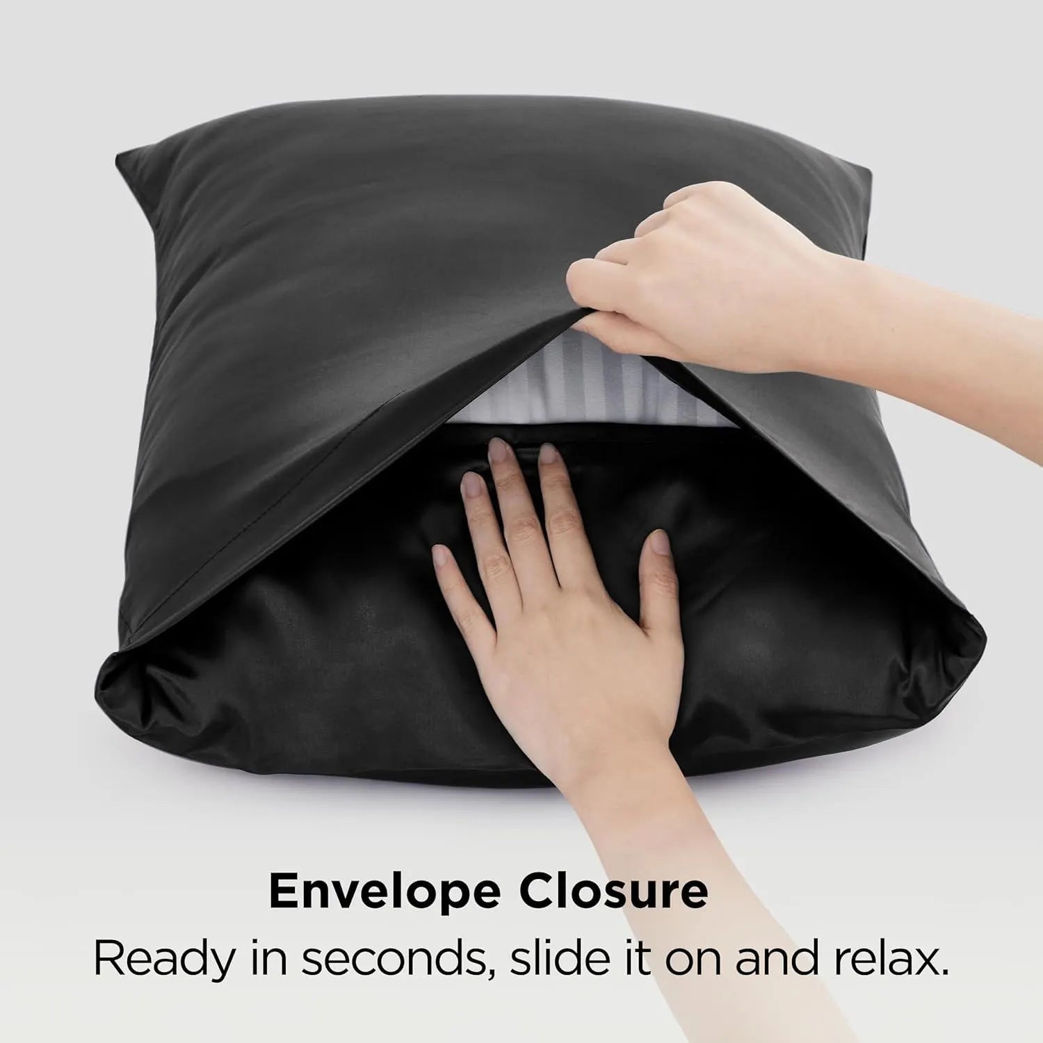 Silk Pillowcase for Hair and Skin Mulberry Silk Pillowcase Soft Breathable Smooth Both Sided Natural Silk Pillowcase with Envelope pocket Beauty Sleep Silk Pillow Case for Gift (2 Pack, Standard, Black) - Image 4