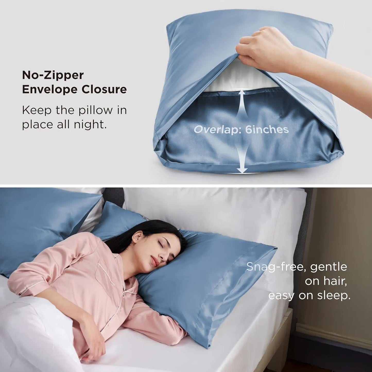 Silk Pillowcase for Hair and Skin Mulberry Silk Pillowcase Soft Breathable Smooth Both Sided Natural Silk Pillowcase with Envelope pocket Beauty Sleep Silk Pillow Case for Gift (2 Pack, Standard, Sea Blue) - Image 2