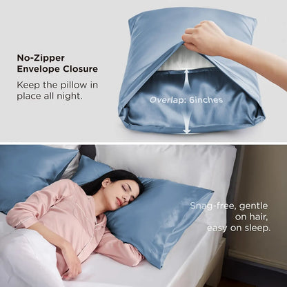 Silk Pillowcase for Hair and Skin Mulberry Silk Pillowcase Soft Breathable Smooth Both Sided Natural Silk Pillowcase with Envelope pocket Beauty Sleep Silk Pillow Case for Gift (2 Pack, Standard, Sea Blue) - Image 2