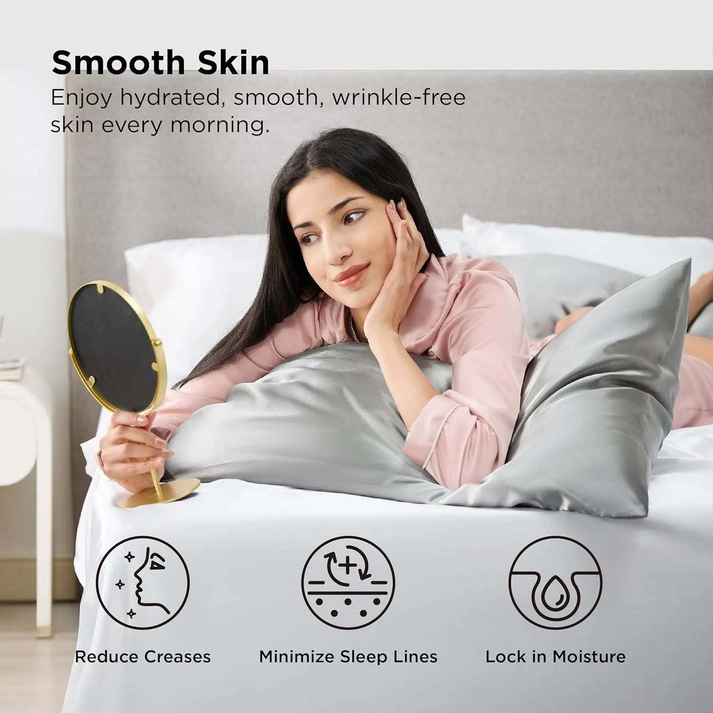 Silk Pillowcase for Hair and Skin Mulberry Silk Pillowcase Soft Breathable Smooth Both Sided Natural Silk Pillowcase with Envelope pocket Beauty Sleep Silk Pillow Case for Gift (2 Pack, Standard, Grey) - Image 2