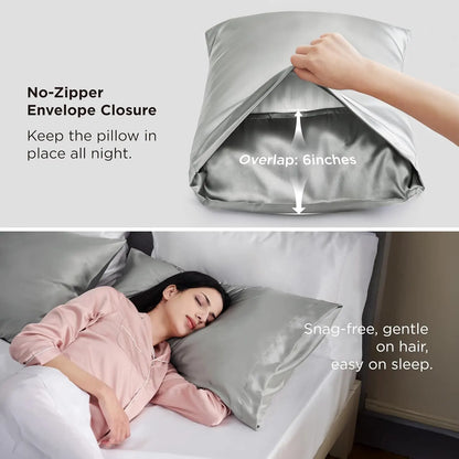 Silk Pillowcase for Hair and Skin Mulberry Silk Pillowcase Soft Breathable Smooth Both Sided Natural Silk Pillowcase with Envelope pocket Beauty Sleep Silk Pillow Case for Gift (2 Pack, Standard, Grey) - Image 3