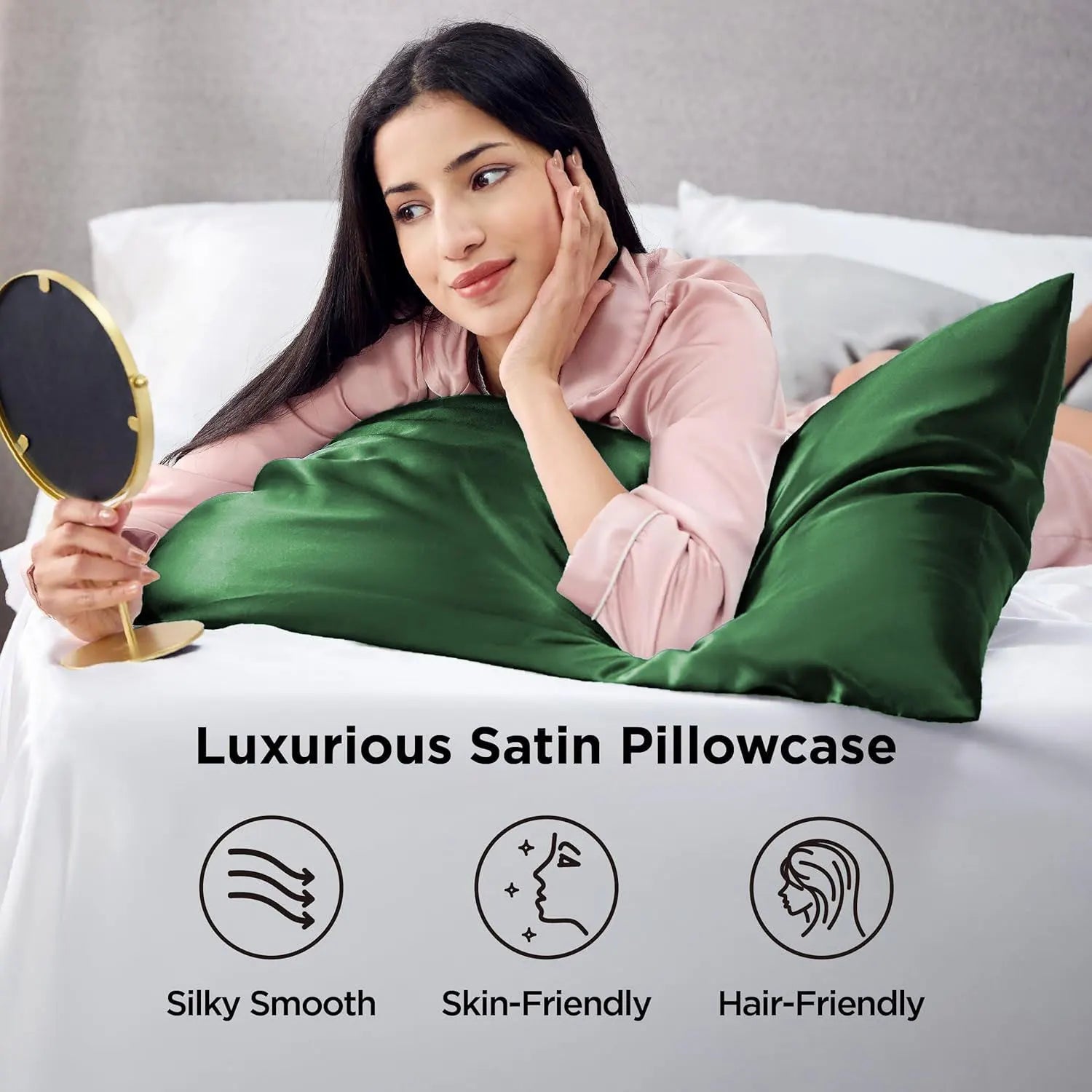 Silk Pillowcase for Hair and Skin Mulberry Silk Pillowcase Soft Breathable Smooth Both Sided Natural Silk Pillowcase with Envelope pocket Beauty Sleep Silk Pillow Case for Gift (2 Pack, Standard, Green) - Image 2