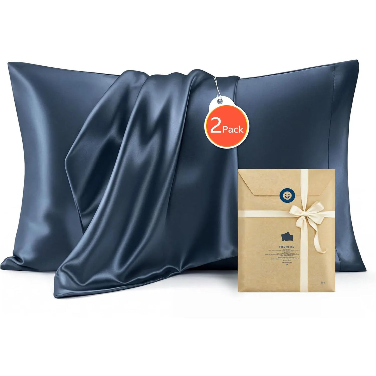 Silk Pillowcase for Hair and Skin Mulberry Silk Pillowcase Soft Breathable Smooth Both Sided Natural Silk Pillowcase with Envelope pocket Beauty Sleep Silk Pillow Case for Gift (2 Pack, Standard, Navy)
